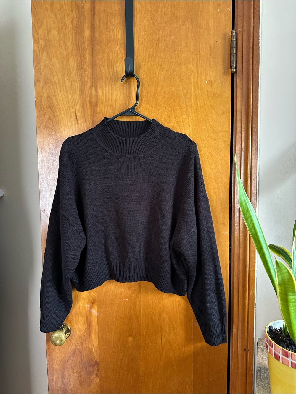 H&M Cropped Black Ribbed Mock Neck Sweater